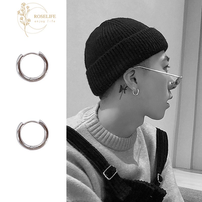 Anting Hoop Bentuk Lingkaran Kecil Bahan Titanium Stainless Steel Ukuran 8 / 10 / 12 / 14mm Tahan Air Untuk Unisex