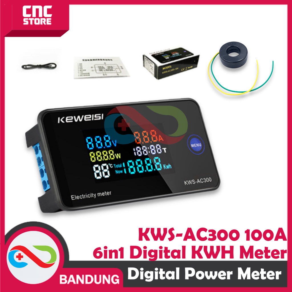 KWS-AC300 100A/10A 6IN1 DIGITAL KWH METER WATT METER AMPERE VOLT METER - 10A