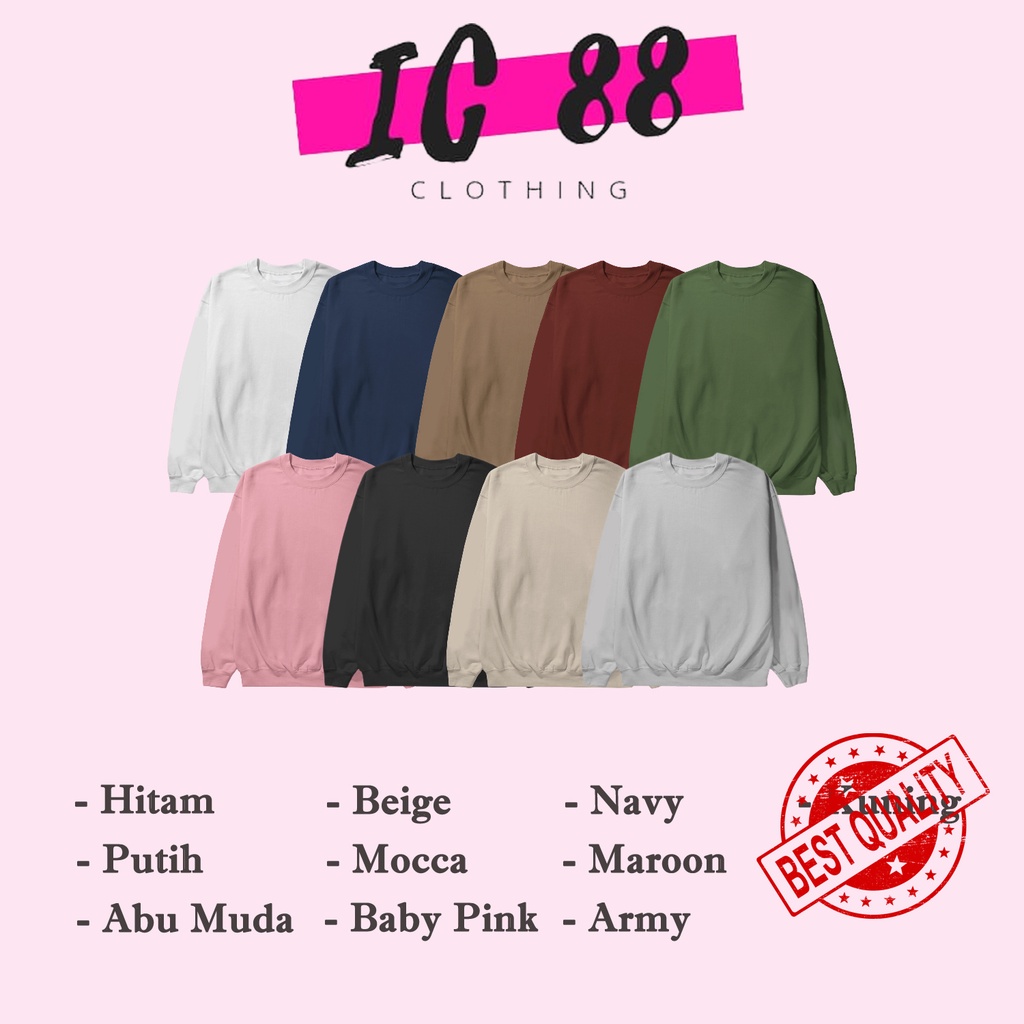 IC88 Basic Sweater Polos Crewneck Polos Pria &amp; Wanita SIZE M-XXL