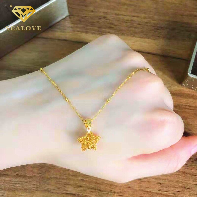 Kalung Titanium Wanita Liontin bintang berujung lima Cantik Lapis emas 18k anti karat perhiasan Korea