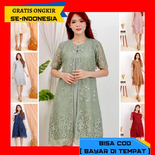 Chiko 치고 Dress Korean Look Vintage Casual Formal Midi Kondangan Prewed (S,M,L,Xl,Xxl Jumbo & Anak ) 