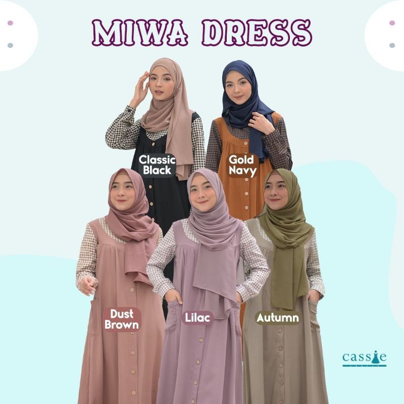 Cassie Gamis Miwa Kombinasi Motif Kotak-kotak & Polos Bukaan Kancing Bahan Katun & Rosecrepe Size XL