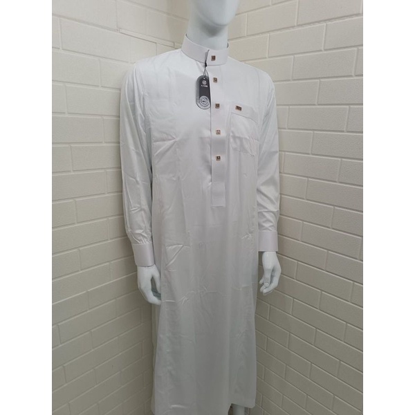 Jubah Gamis Al - Noor Pria Dewasa Lengan Panjang Warna Putih Polos Manset