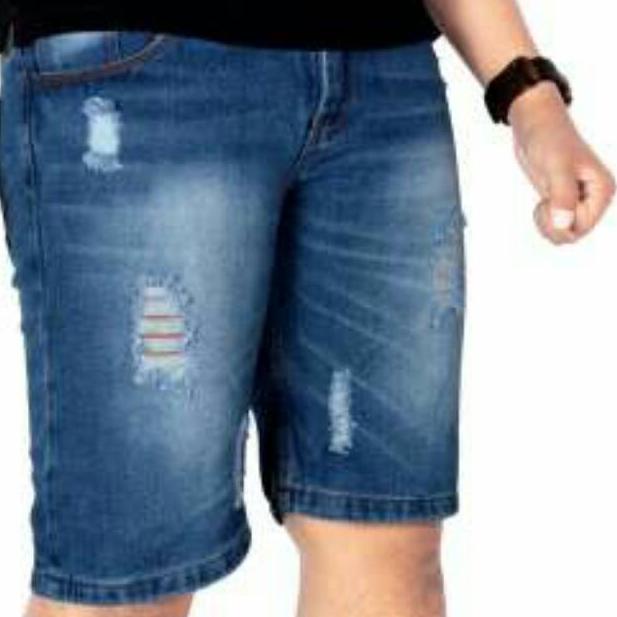 CELANA PENDEK PRIA JEANS SOBEK ‑ PKK.18Oc22g