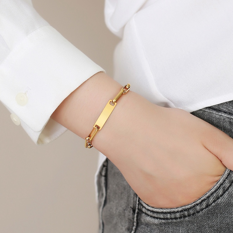 Fancyqube 1pc Gelang Rantai Bahan Titanium Steel Bentuk Oval Warna Gold Silver Untuk Pria Dan Wanita
