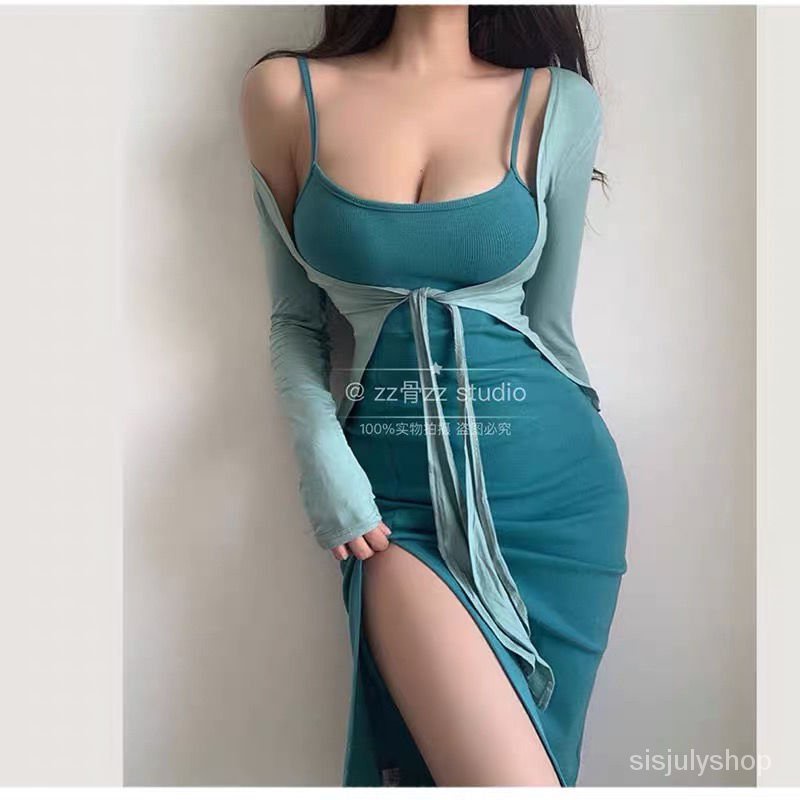 #Sisjuly# Gaun bodycon feminin mengatur paket selendang pinggang lengan panjang selendang pinggul ga