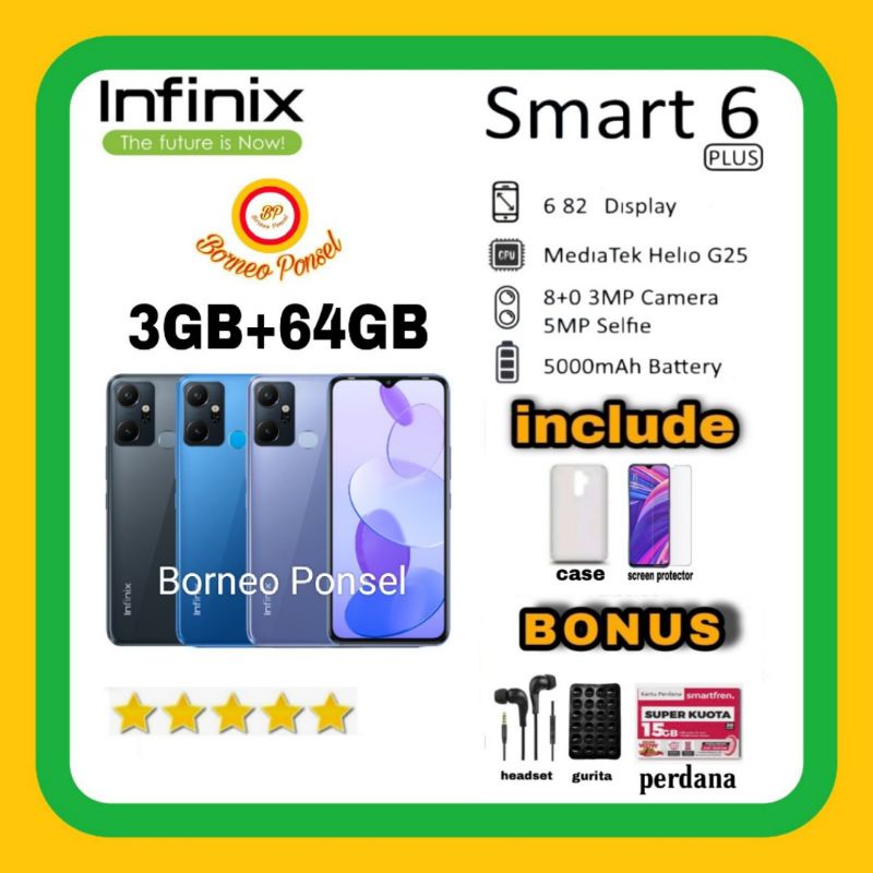Infinix Smart 6 Plus RAM 3GB/64GB Up To 6GB Ram *3GB+3GB Extended Ram Garansi Resmi Infinix Smart 6 Plus