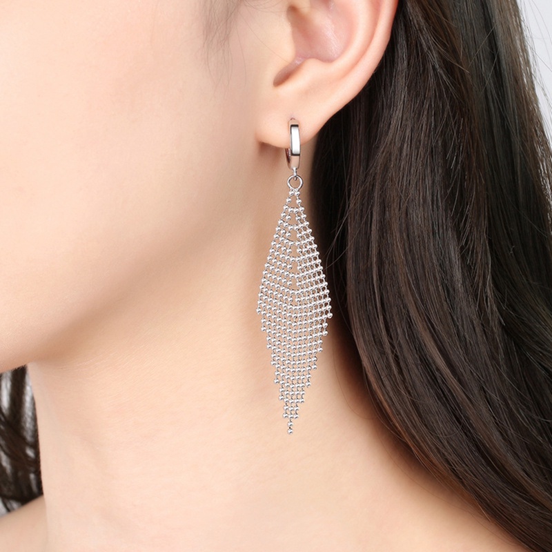 Anting Gantung Panjang Tusuk Lapis Silver Sterling 925 Aksen Rumbai Untuk Perhiasan Wanita