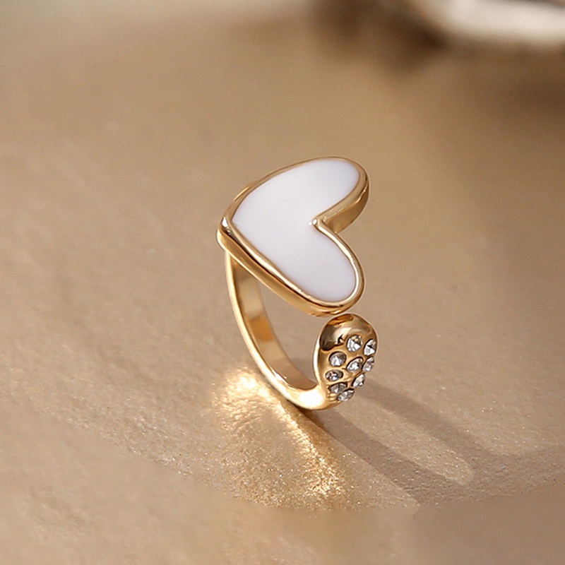 COD❤️Cincin Emas Wanita Korea Anti Karat Dan Luntur Hati Hias Berlian Imitasi Untuk Adjustable Murah Import Ready Stock
