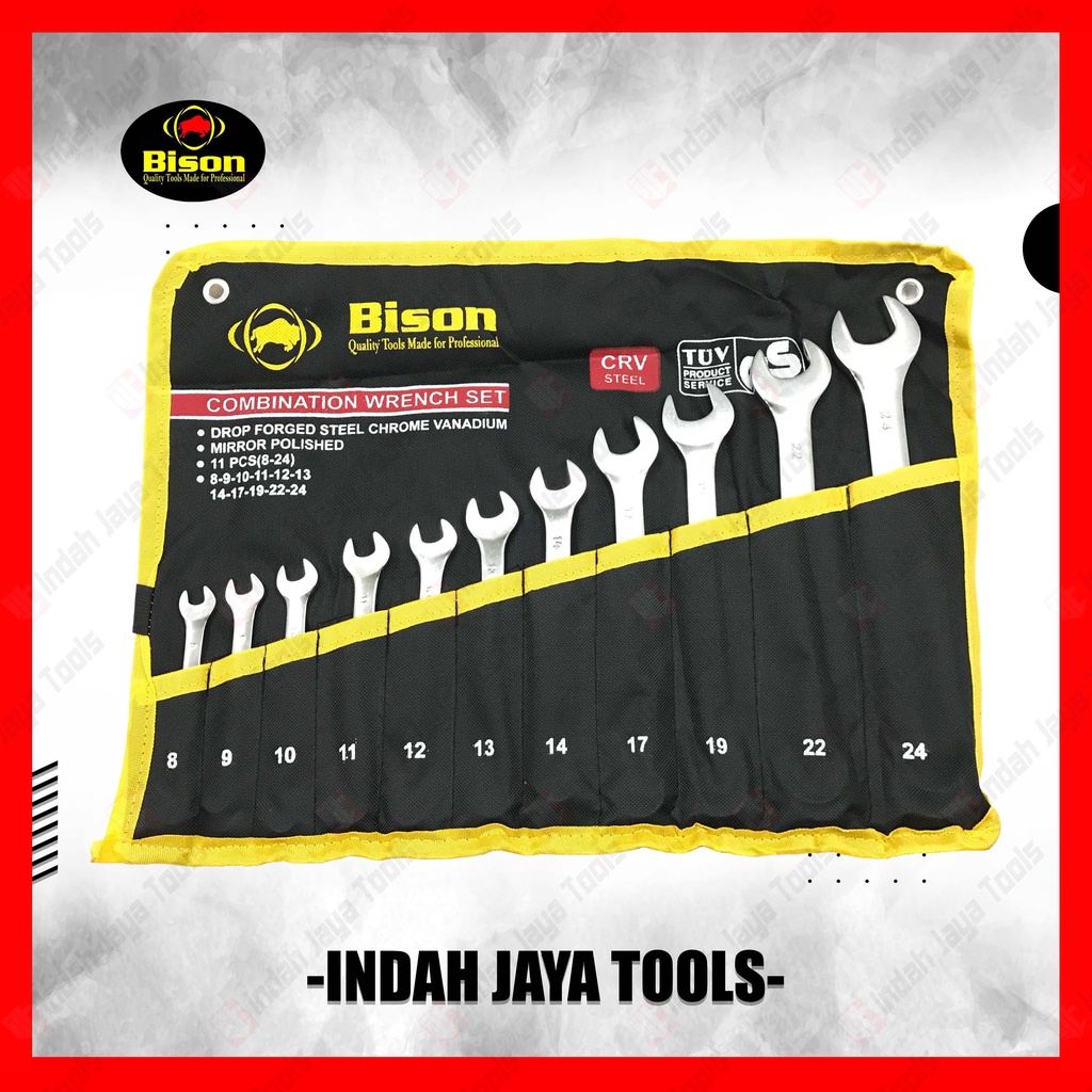 BISON Kunci RING PAS Set 11 Pcs 8-24 mm CRV Steel Combination Wrench