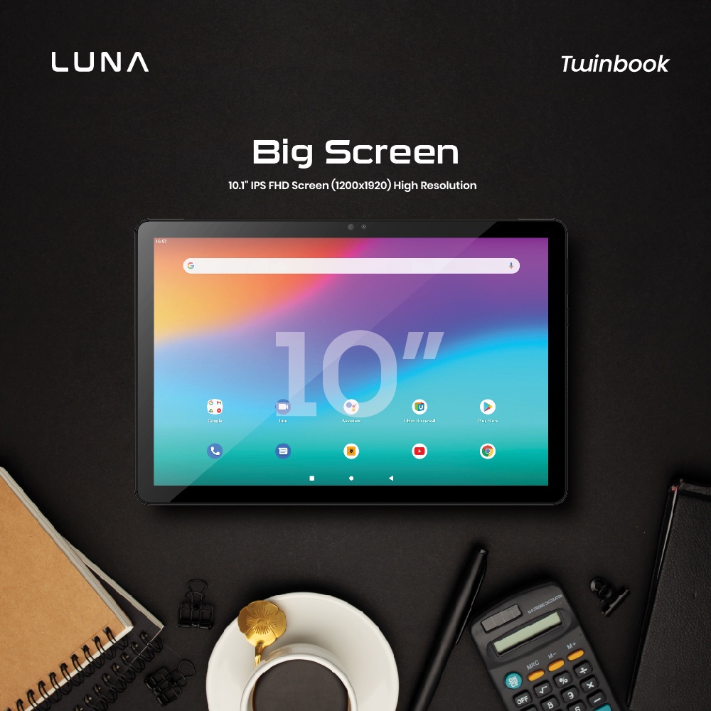 LUNA Twinbook 10.1 Inch, HELIO OCTA CORE,RAM 4/64GB, Android 12 GARANSI RESMI