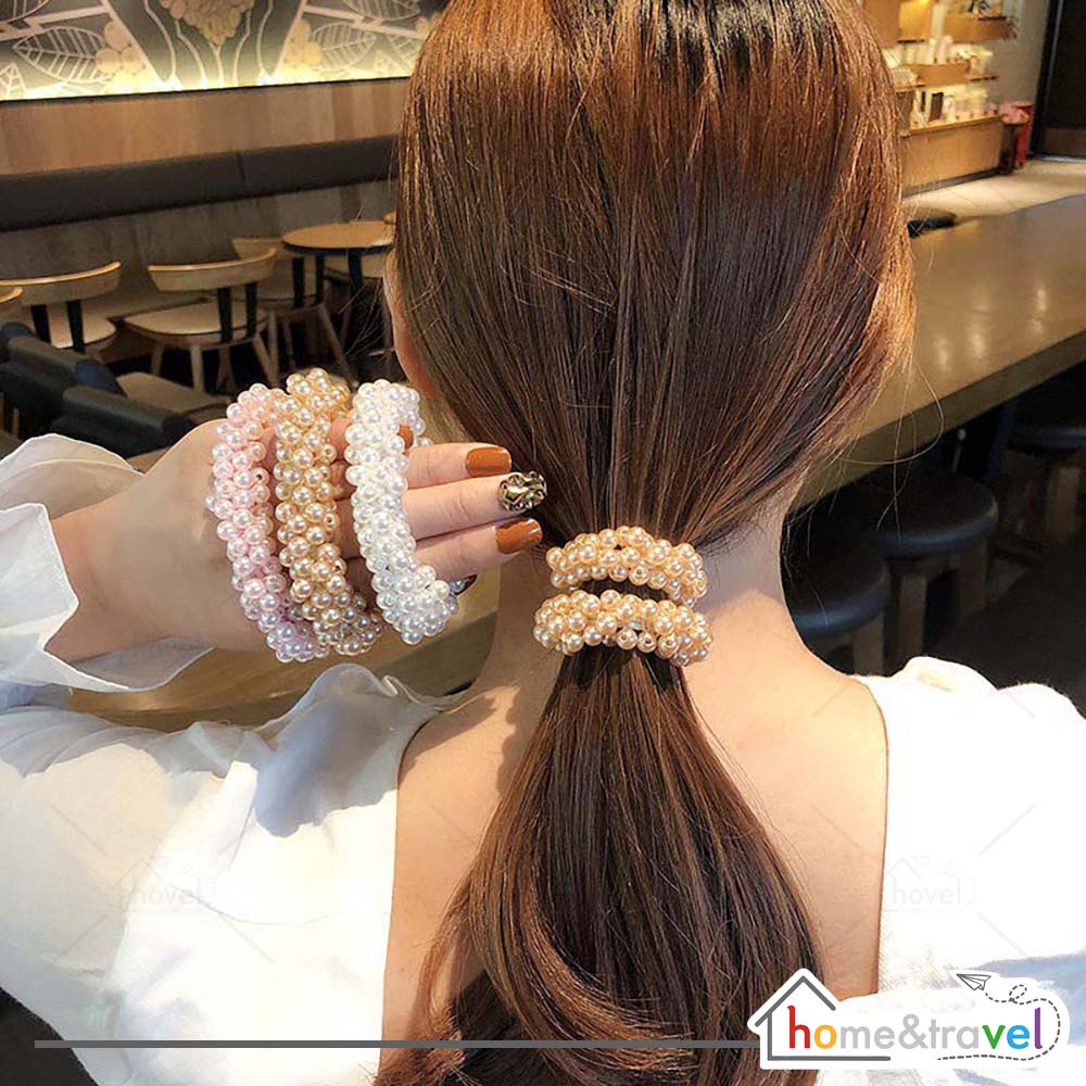 HOVELSHOP Karet Ikat Rambut Mutiara Elastis Korean Design Jewerly Aksesoris Kuncir Casual