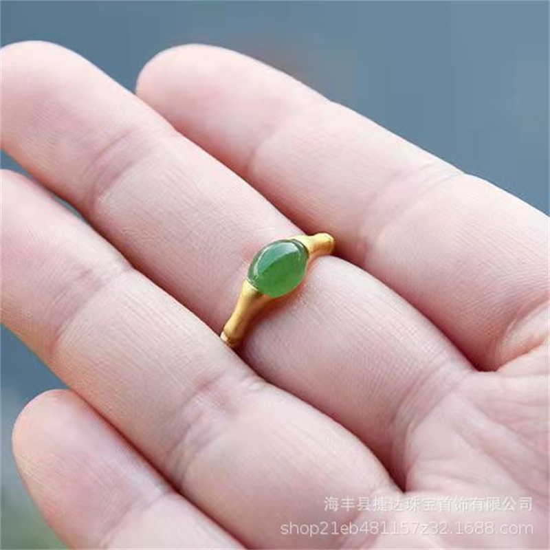 Cincin Bahan Bambu Giok Hetian Alami Gaya vintage Untuk Wanita