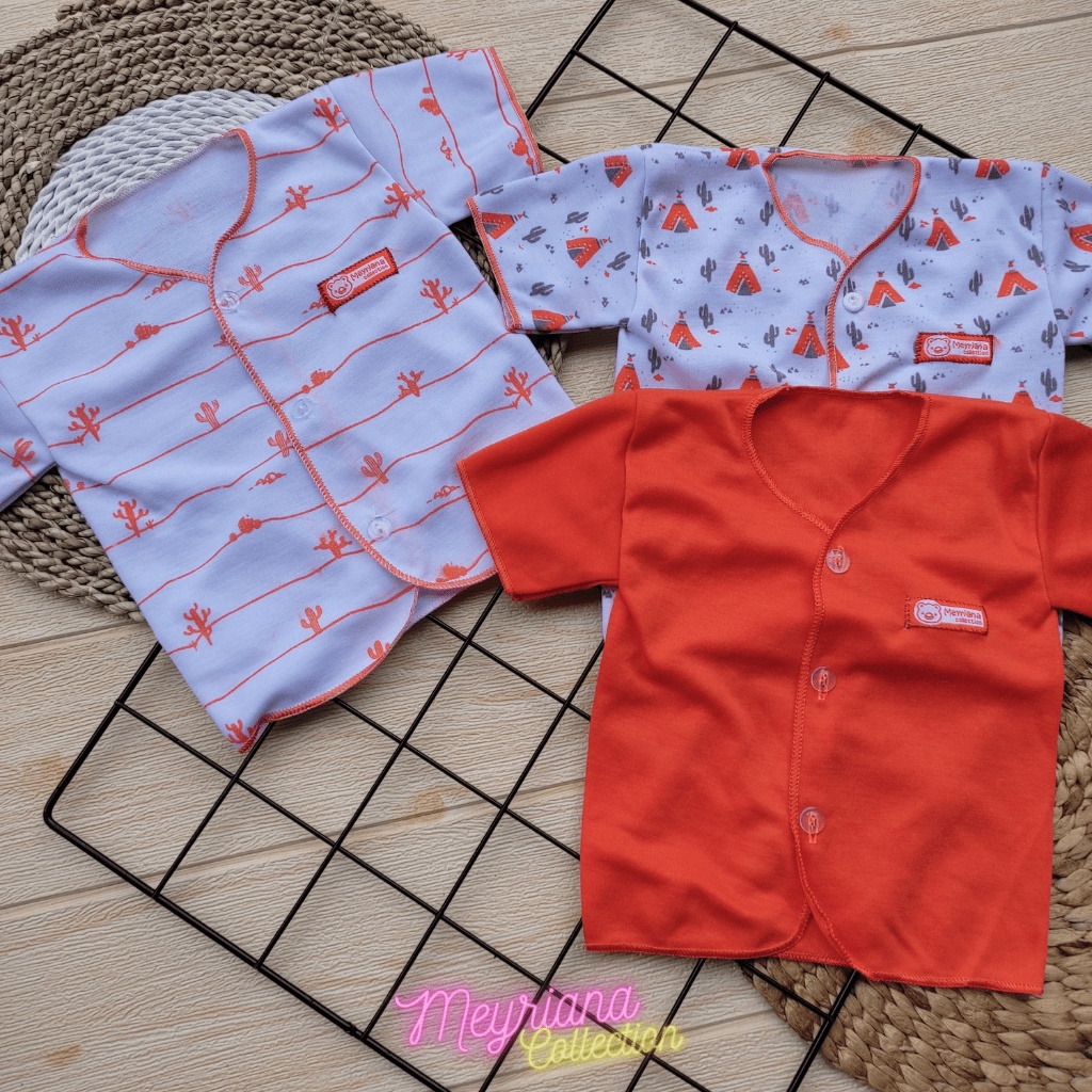 3 PCS Baju Bayi Baru Lahir Lengan Pendek Seri Orange Meyriana Collection