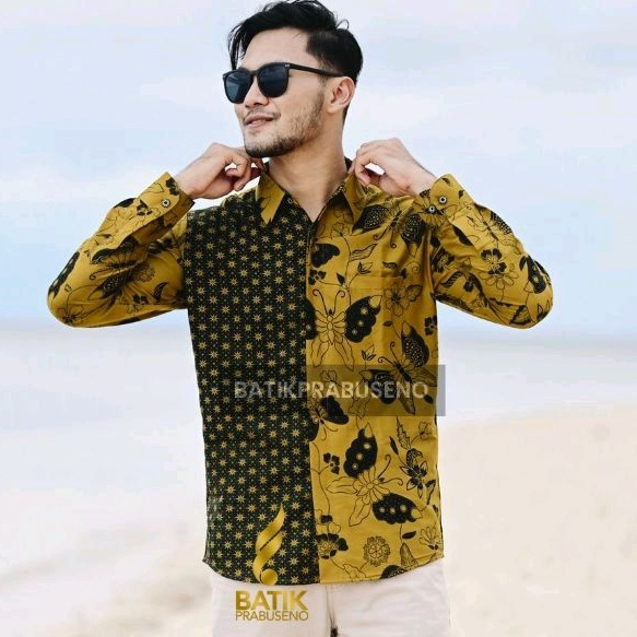 Motif Truku Lemon Sp Lengan Panjang Slimfit Original Batik Prabuseno Kemeja Pria Bahan Katun Printin