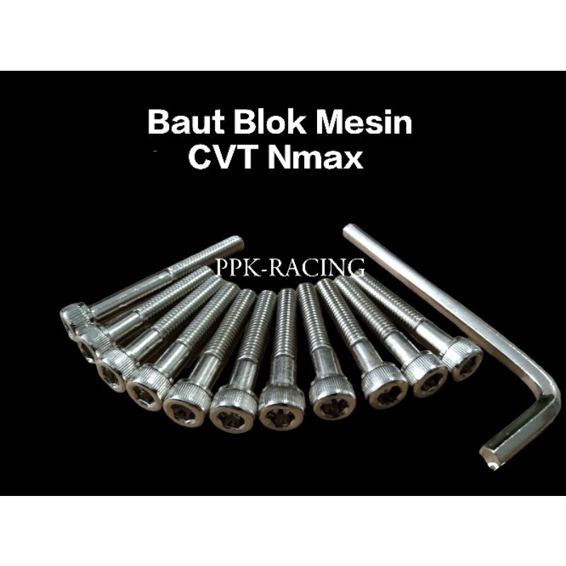 Baut Blok L Mesin CVT Nmax Chrome Full set 11 Biji Plus Kunci L