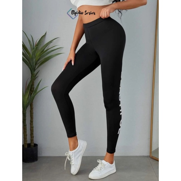 Elpidiv - Legging Wanita Motif Font BEUTIFUL Bahan kaos LDF-003 (35kg-80kg)