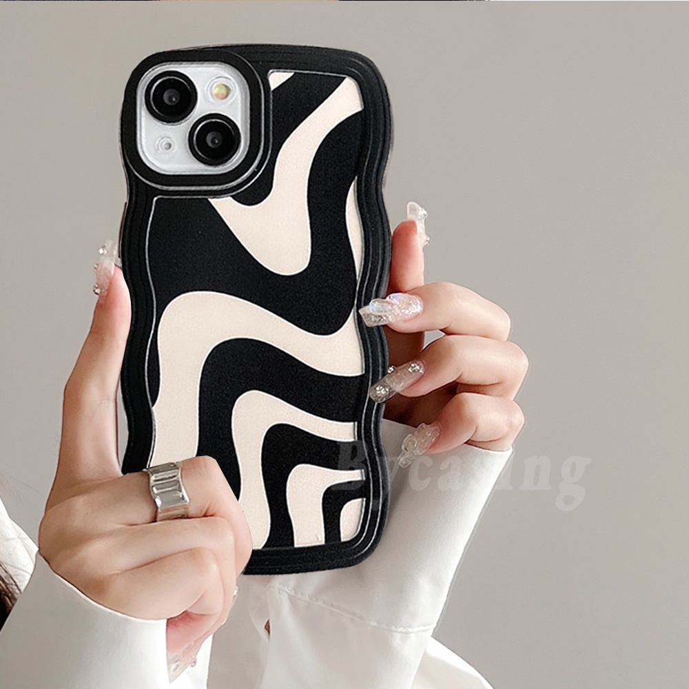 Art Zebra Pattern Case Realme 10 C35 C33 C30 C31 C21Y C25Y C21 RealmeC11 2021 C25 C17 C15 C12 C3 C2 Realme 8i 7i 5 5i 6i 7 Pro Garis Tidak Teratur Wavy Edge Soft Celar Penutup Belakang BY