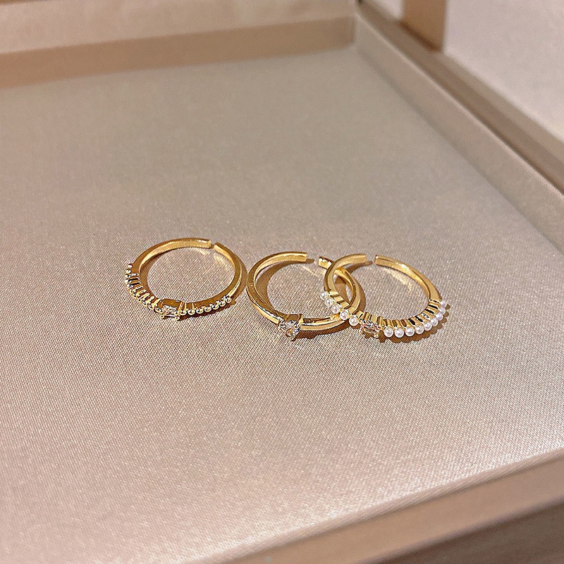 Set Cincin Jari Telunjuk Zircon Mutiara Untuk Wanita