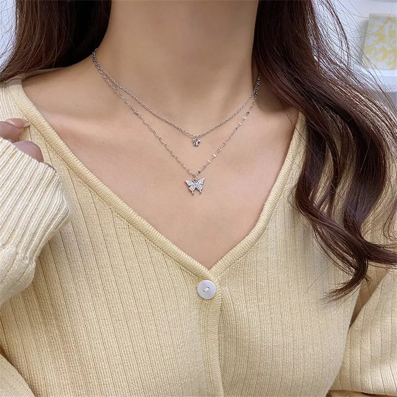 OS KALUNG LIONTIN KUPU KUPU 2 LAYER GAYA KOREA / CHOKER BUTTERFLY