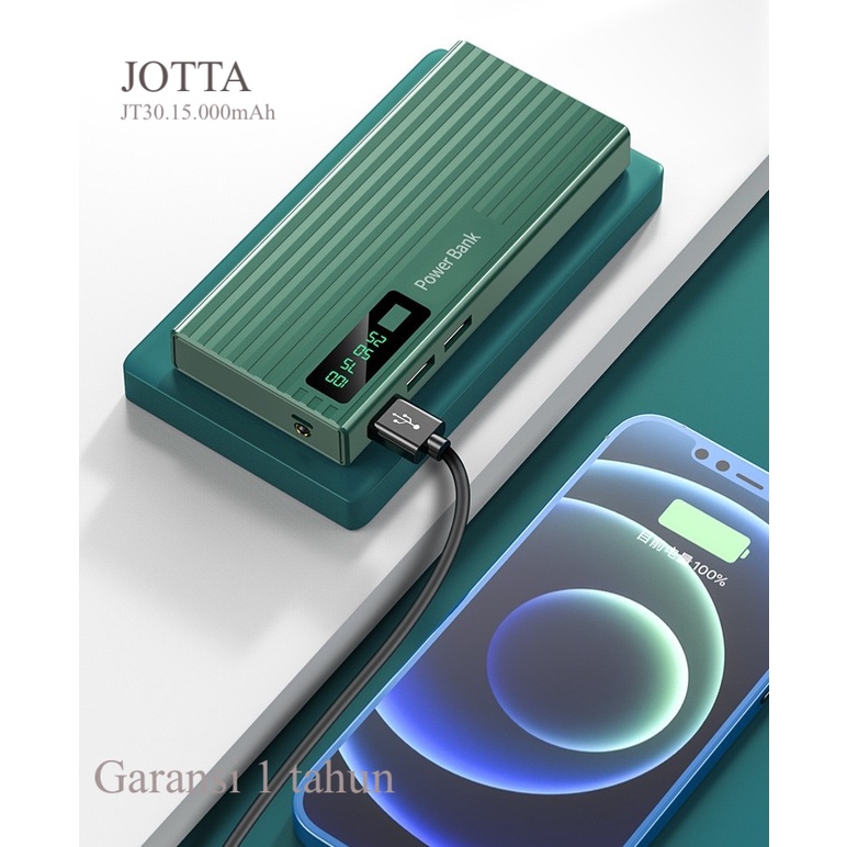 Powerbank JOTTA Jt30 kapasitas 15.000 mah Fast charging output 3 USB PORT garansi 2 tahun.