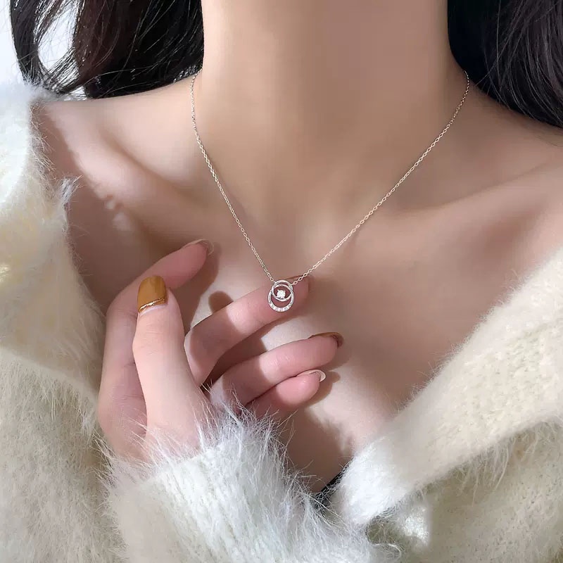 Kalung Rantai Klavikula Hias Liontin Kristal Bentuk Bulat Untuk Wanita