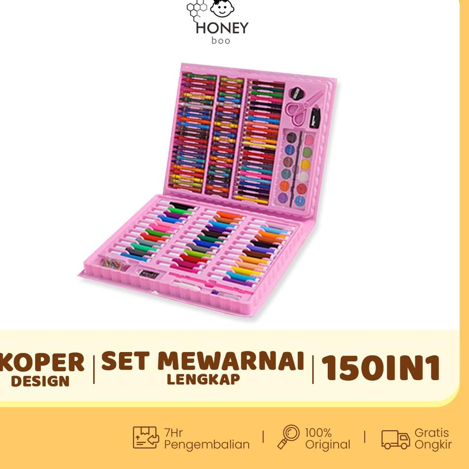 

[KODE PRODUK QDETV33] Honey Boo - Krayon Anak Set Koper 150 in 1 Crayon Full Alat Melukis Mewarnai Set
