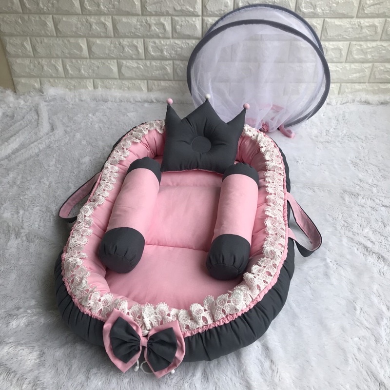 Kasur Bayi Baby Nest Bordir Nama + Pita Set Kelambu