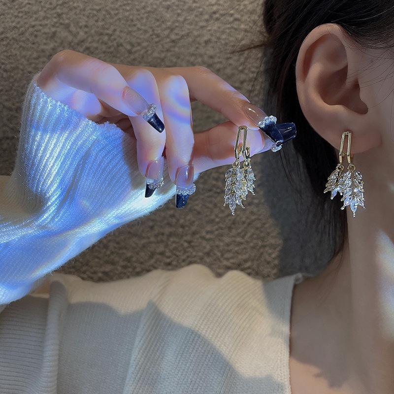 Anting Tusuk Sterling silver 925 Desain Gandum Hias Zircon Gaya Mewah High Quality Untuk Wanita