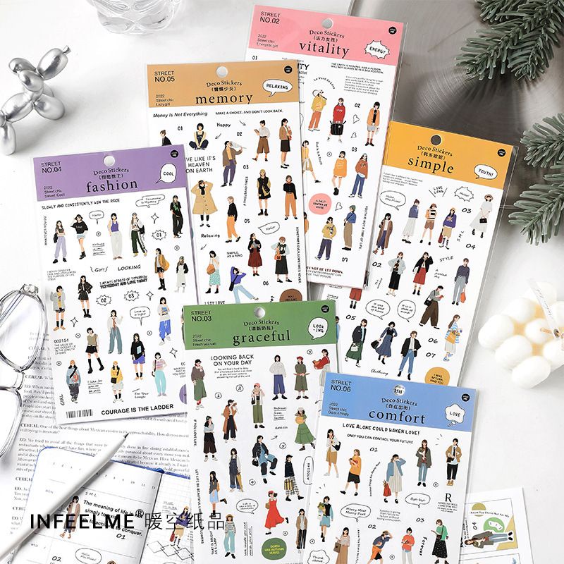 

[HARU] Street Chic Sticker Sheet Modern Style Stiker Journal Scrapbook Bujo DIY Stiker Karton Cartoon Human Character Sticker Stiker Vintage
