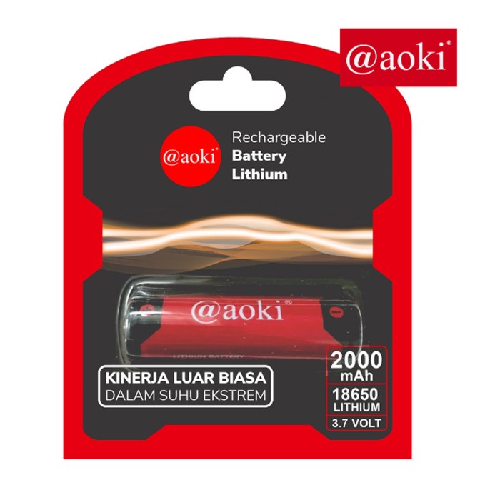 Baterai Battery Lithium 18650 2000mAh Recharger AOKI ORIGINAL Kualitas Bagus