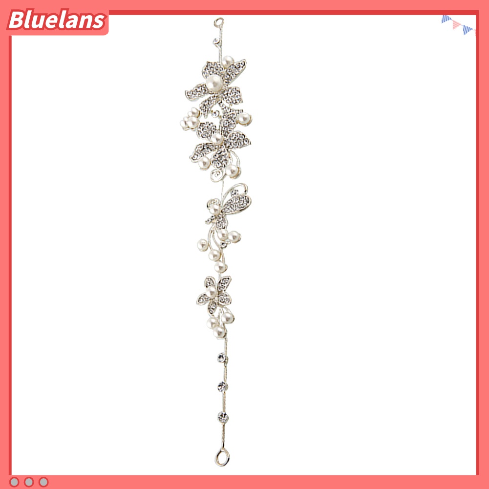 Bluelans Bando Wanita Desain Bunga Hias Kristal / Berlian / Mutiara Imitasi Untuk Pesta Pernikahan