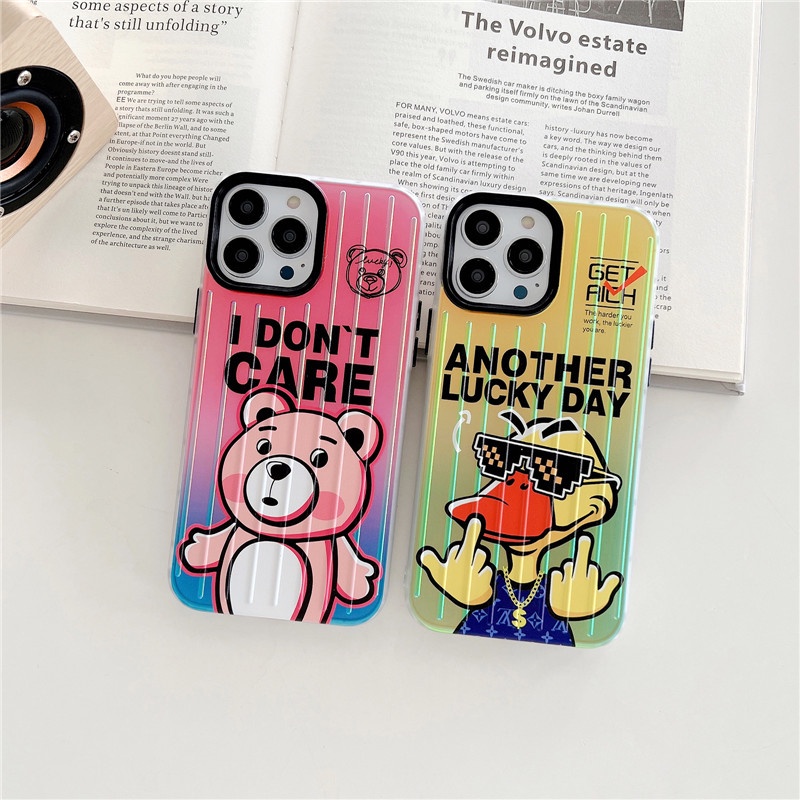 Soft Case TPU Motif Beruang Bebek Keberuntungan 3D Untuk IPhone 13 12 11 Pro Max