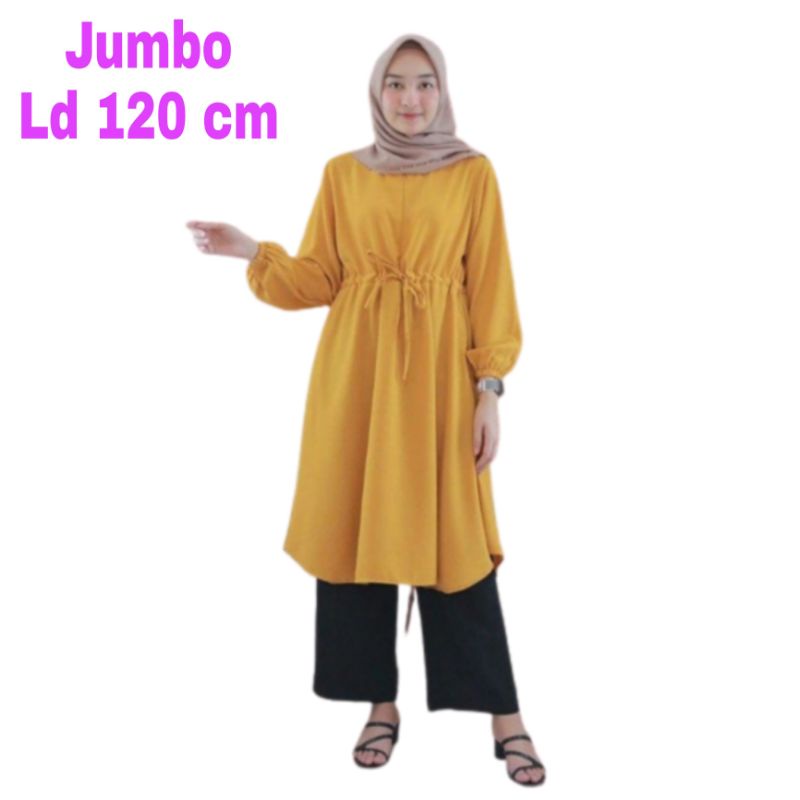 Tunik wanita Jumbo Ld 120 cm Polos Busui Bumil Bahan Moscrepe . Atasan Baju Tunik Cewek Dewasa Big