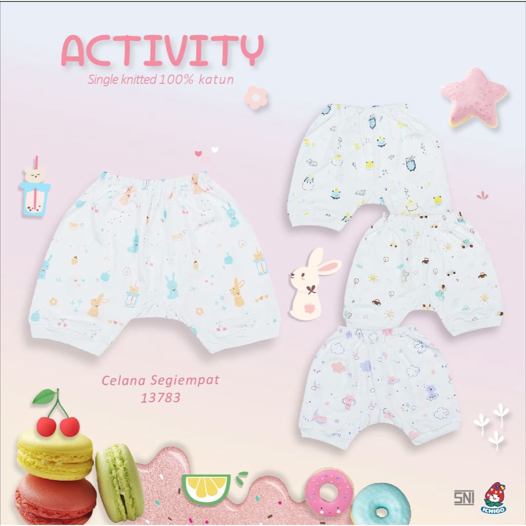 Ichigo Stelan Lengan Pendek &amp; Celana Pendek Putih Activity (0-3 Bulan) Isi 3 Pcs.  IC-SPDCPDPA/3