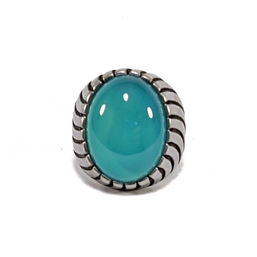 Natural Cincin Titanium Batu Akik Calchedony Blue Tosca Mantap