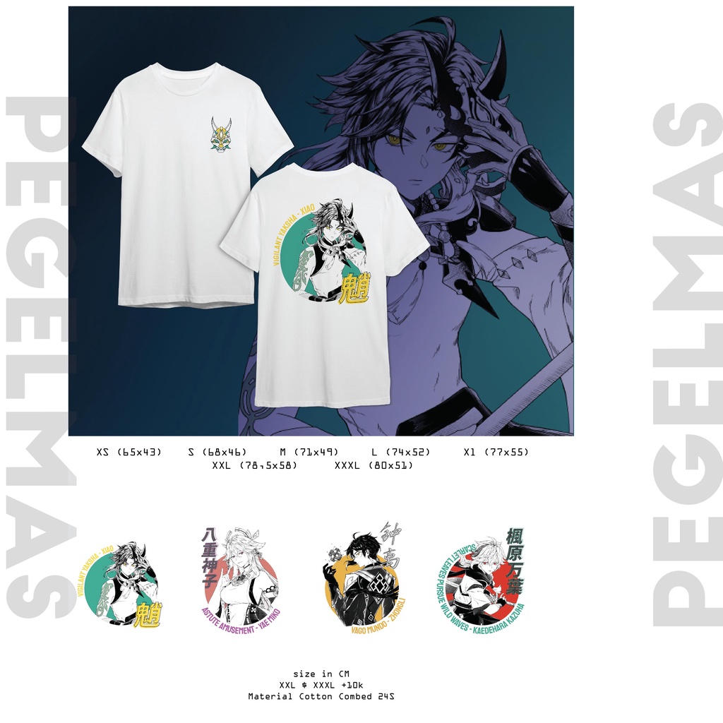 [PEGELMAS MERCH] GENSHIN IMPACT TEE - XIAO, ZHONGLI, KAZUHA, YAEMIKO