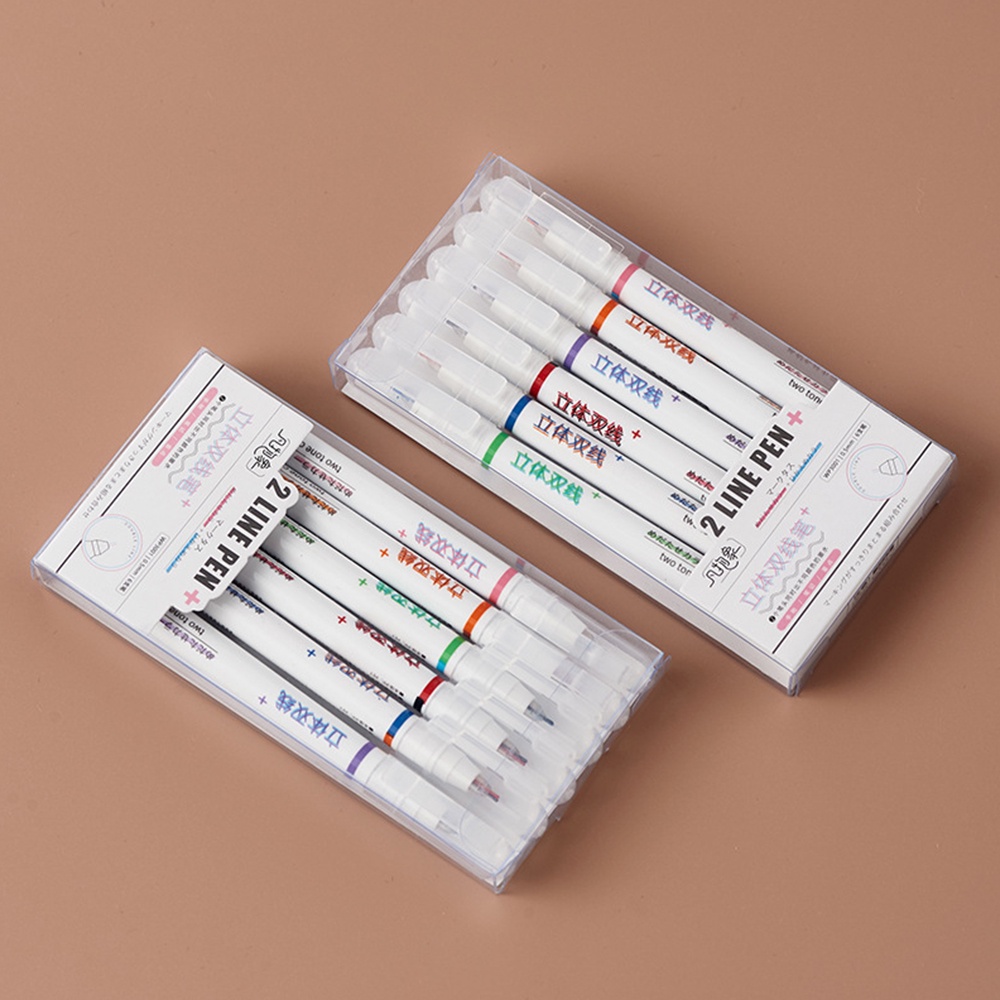 6pcs Pen Marker 0.5mm Dua Warna Untuk Sekolah / Kantor