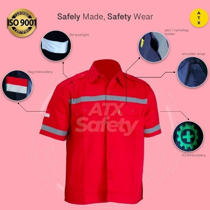 Wearpack Safety Baju Kerja Lapangan Lengan Pendek Merk ATX Merah