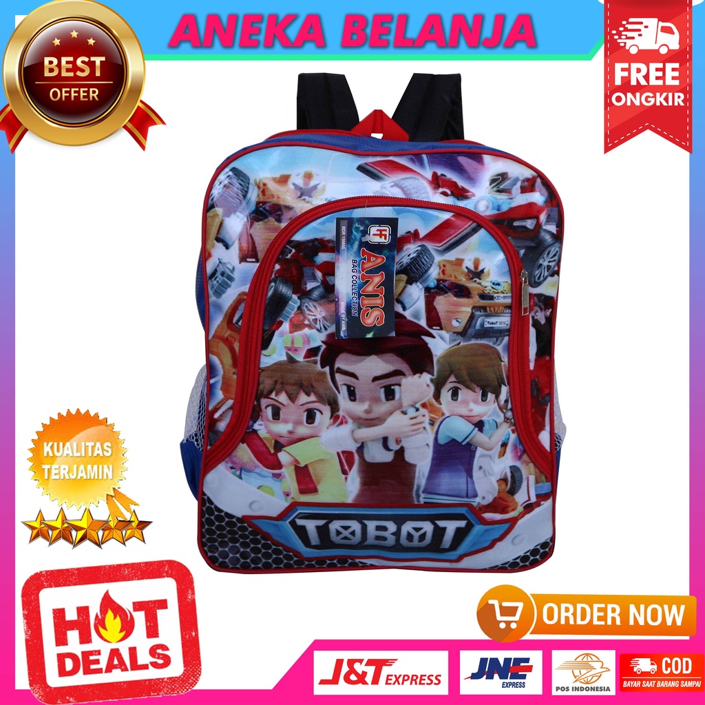 Tas Ransel Anak Cowok Tobot Biru Keren Backpack Sekolah Les SD TK PAUD