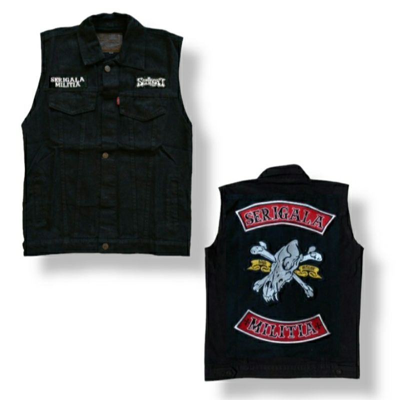 vest denim seringai serigala militia pasukan mati Deadsquad rompi jeans + back patch (sudah terpasan