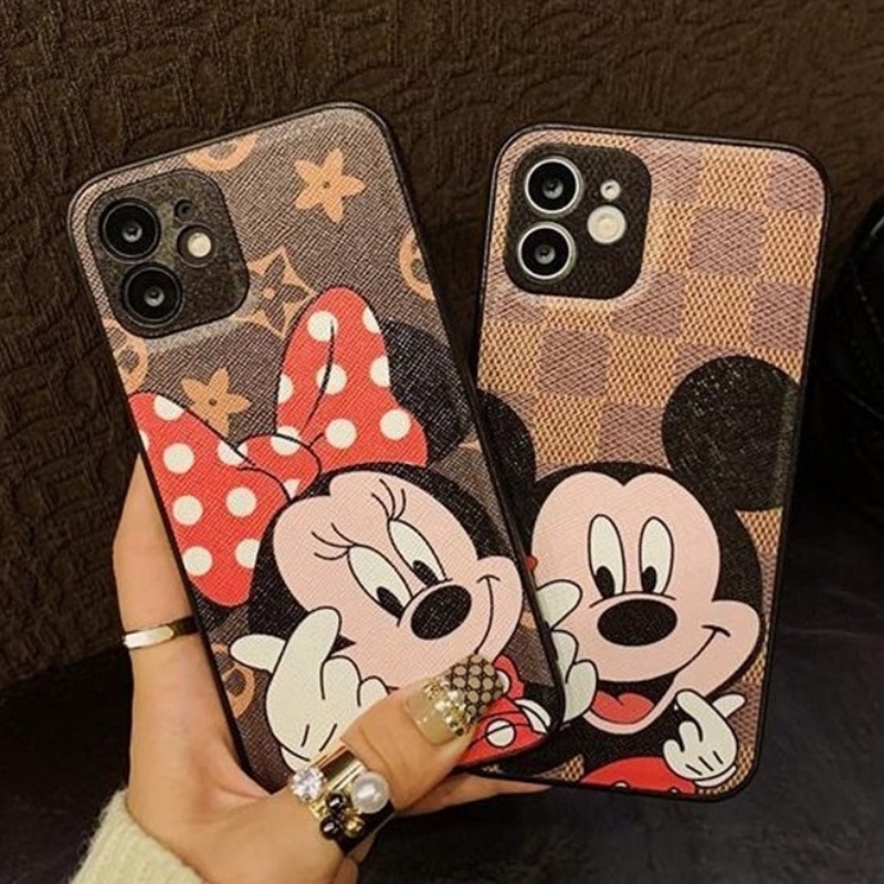 Disney Case Motif Mickey Minnie Mouse Bahan Kulit Untuk iPhone 14 13 12 11 Pro X XS Max XR 7 8 Plus