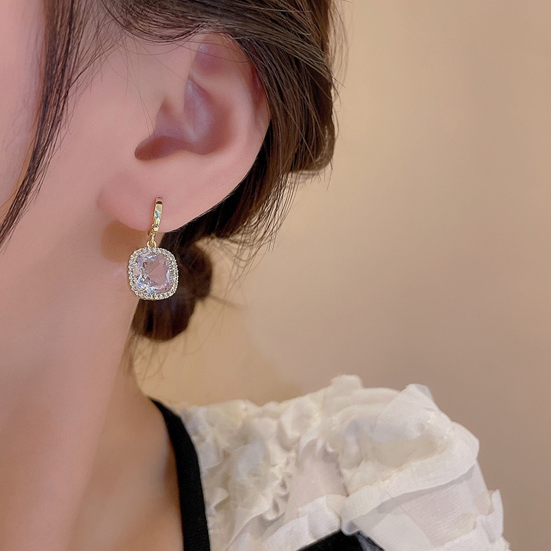 Anting Tusuk Sterling silver 925 Desain Geometri Hias Zircon Mewah High Quality Untuk Wanita