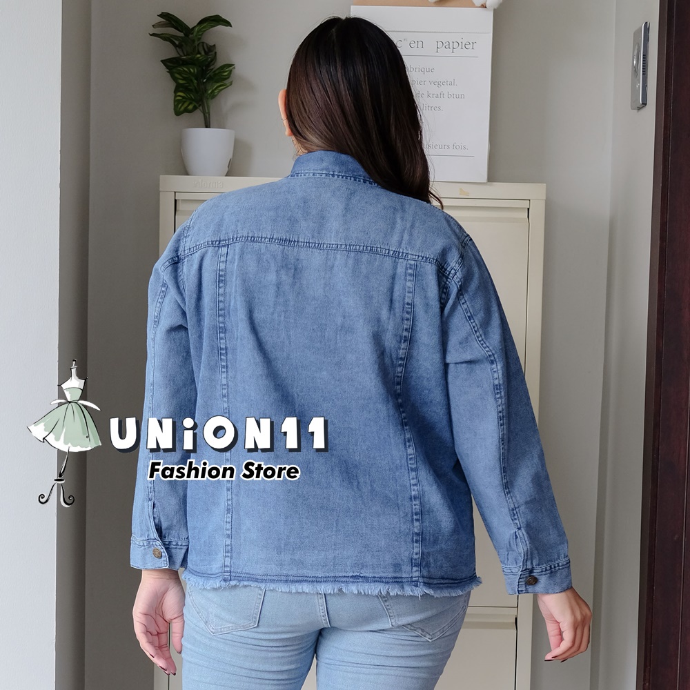 UNION11 - JAKET JUMBO WANITA JEANS WASHED / JACKET JUMBO WANITA LD 120 / BAJU JUMBO WANITA / JAKET WANITA BIGSIZE / OUTER JUMBO WANITA XXXL / ATASAN JUMBO XXXL WANITA KAORI