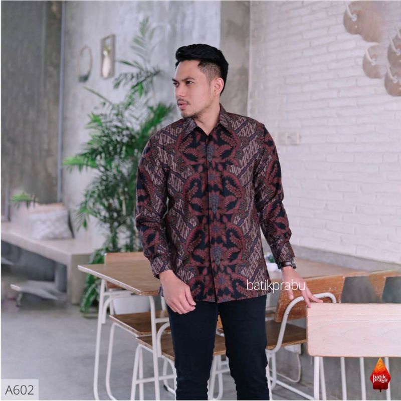 Batik kemeja pria lengan pendek&amp;panjang lapis furing bahan katun halus baturaden reguler ungu manggis