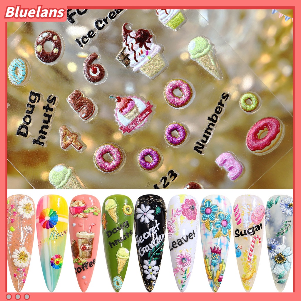 (In Stock) Kacamata Hitam Lensa Warna Warni ♡Stiker Kuku Motif Ukir Efek 5D Dengan Perekat Untuk Dekorasi Manicure