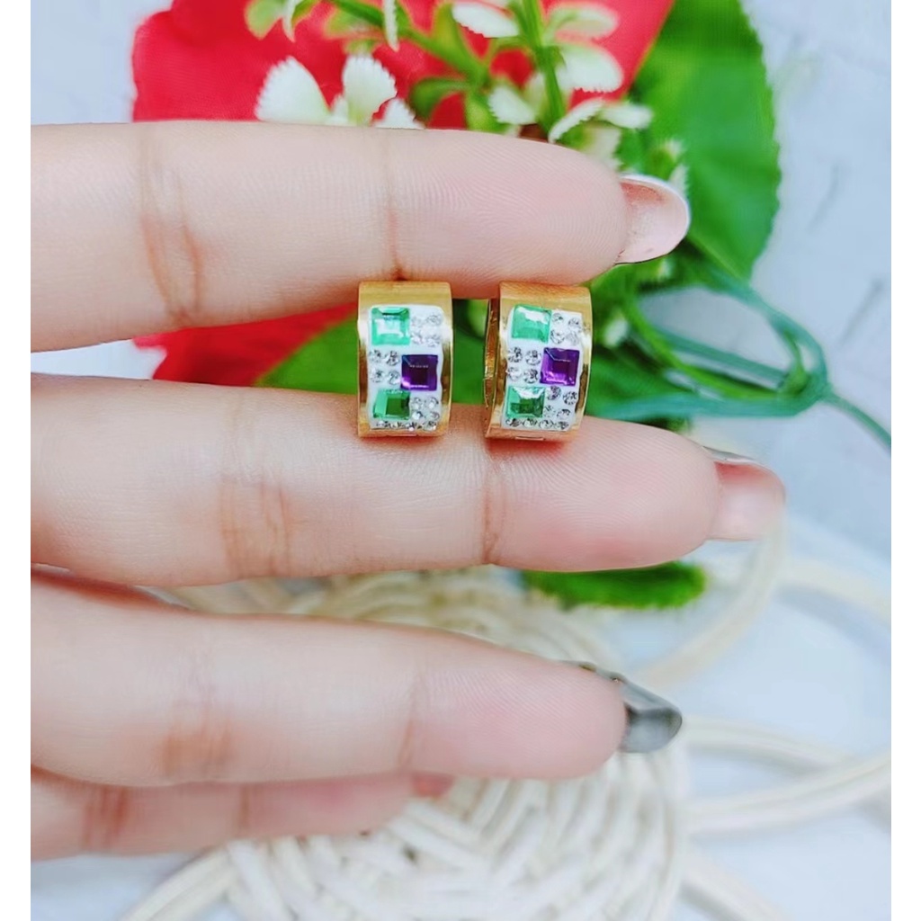 Anting Titanium Mata Warna Warni Perhiasan Fashion W027-29