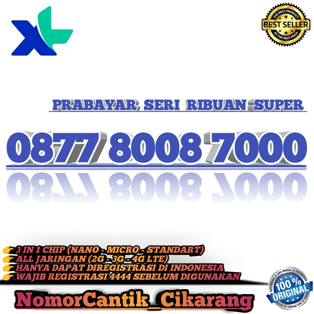 NOMOR CANTIK XL  KARTU PERDANA NOMOR CANTIK XL 12 DIGIT  NOMOR CANTIK XL SERI RIBUAN 8008 7000 8000 