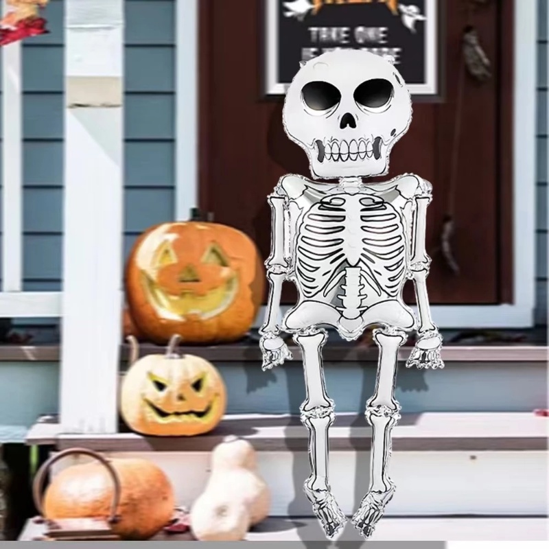 Balon Aluminum Foil Bentuk Tengkorak Ukuran 86x165cm Untuk Dekorasi Pesta Halloween