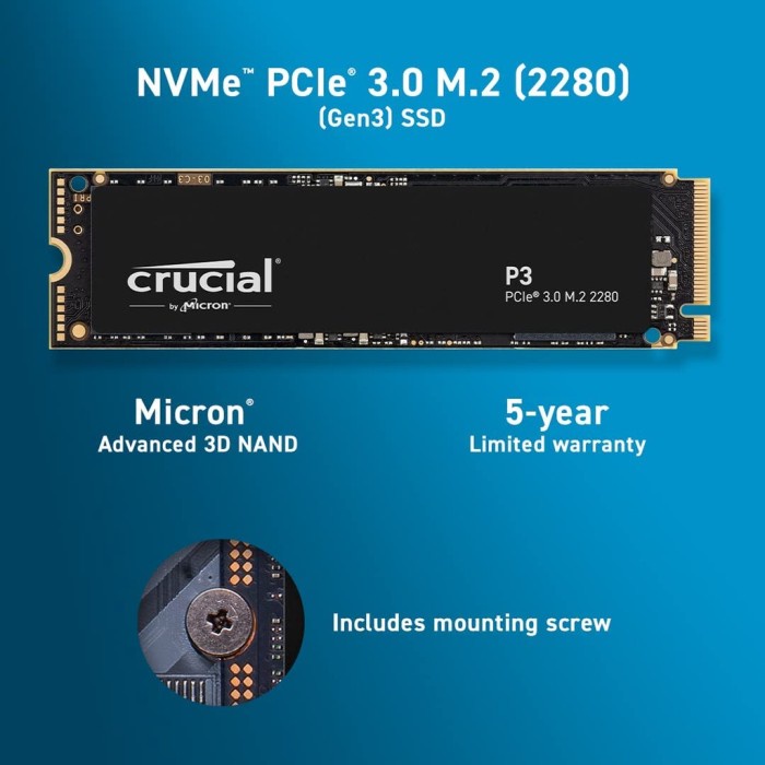 SSD Micron Crucial SSD P3 M.2 Pcie Nvme 2280 500GB - Gen3 SSD 500 GB